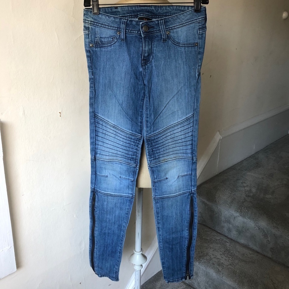 Genetic Denim Womens Road Warrior Blue Morrison Moto Skinny Jeans EUC Size 24